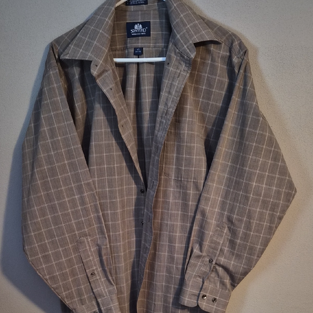 Stafford Men's Brown Plaid Dress Shirt